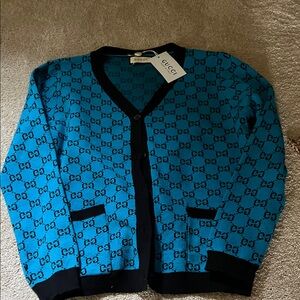 Gucci Blue GG Logo Cardigan with Black Trim sample size